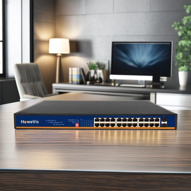 24 Ports RJ45 Gigabit Unmanaged PoE+ Network Switch With 400W 48V QoS Function 2x SFP Uplink 1U Rack-Mount PoE Switch