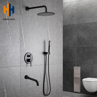 Ensemble de douche de luxe en acier inoxydable brossé avec cascade dissimulée, jets de massage et rotation à 180° pour hôtels