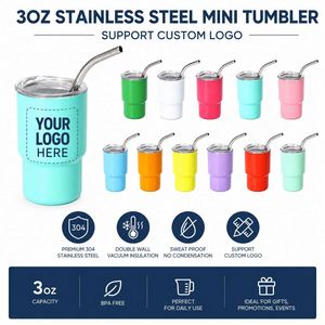 Gobelet isotherme double paroi en acier inoxydable de 3 oz avec paille, personnalisable avec logo, mignon verre à shot pour cadeaux promotionnels de fête - Vente en gros - Product Image 5