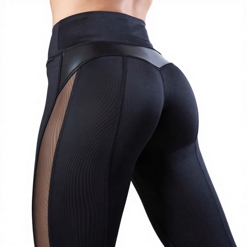 Europe America Cross-Border Fashion Womens Plus-Size High-Waist for Mesh Patchwork Wrinkle-Resistant Yoga Leggings