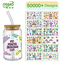 Film de transfert UV imprimé HD de dessins animés, imperméable et lavable, de qualité supérieure, pour gobelets en verre isolés de 16 oz à 24 oz