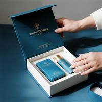 Boîte magnétique personnalisée et boîte cadeau bleue pour ensemble de soins de la peau et emballage de luxe en papier haute densité