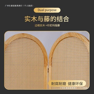 Rattan <b>Screen</b> Folding Room Divider Chinese Style Solid Wood Movable Partition for Living Room Home Entrance - Product Image 5