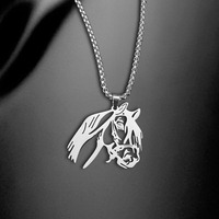 Collier pendentif en acier inoxydable avec cœur, tête de cheval, fleur de lotus, zircon et chaîne à maillons - Cadeau tendance pour hommes et femmes