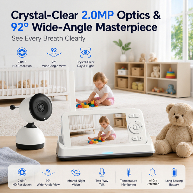 5 Inch Smart Baby Monitor with App 1080P HD Dual Mode WiFi FHSS Camera 355 Rotation Cry Detection Two Way Intercom