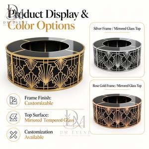 Barra de Bar Redonda Plegable de Acero Inoxidable Dorado y Negro con Rejilla de Panal, Personalizada, Grande, con Tapa de Vidrio Templado Desmontable - Product Image 4