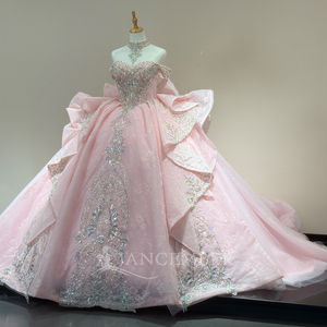 Robe de bal longue rose romantique XS285, style Empire, ornée de perles et de cristaux, imprimée, pour Quinceañera, idéale pour les jeunes filles de 16 ans - Product Image 4