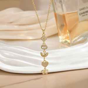 Collar de Trébol con Circonitas, Joyería de Moda para Mujer, Cadena con Colgante de Flor en Acero Inoxidable y Titanio, Chapado en Oro - Product Image 2