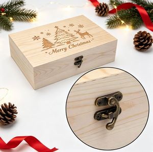 Regalo de Madera Grabado con Láser para Navidad |   Caja de Almacenamiento de Pino en Blanco, Disponible para Envío Directo Personalizado (1 Pieza) - Product Image 1