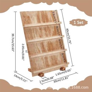 Expositor de joyería de madera maciza, organizador de escritorio de 4 capas, bandeja de madera de color quemado para pendientes, adornos, marcapáginas - Product Image 4