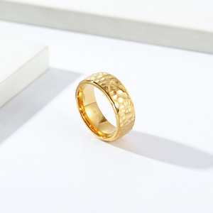 Unisex Stainless Steel <b>Ring</b> Hammered Texture <b>Moon</b> Shape Gold Black Silver Antique Finish Jewelry Gift for Men Women - Product Image 3