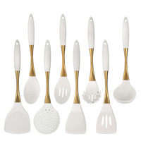 Peralatan Masak Silikon Gagang Baja Tahan Karat Warna Emas Konstruksi Tahan Lama Aman untuk Suhu Tinggi Dilengkapi Lubang Gantung Spatula Anti Lengket