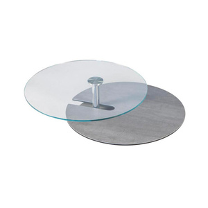 <span class=keywords><strong>Table</strong></span> <span class=keywords><strong>basse</strong></span> extensible moderne en <span class=keywords><strong>céramique</strong></span> et verre avec dessus rotatif et support chromé pour le salon - Product Image 1