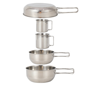 Ensemble de tasses et de bols en acier inoxydable 304, 5 pièces, portable, pour camping en plein air, randonnée, pique-nique, voyage, pêche, vaisselle - Product Image 1