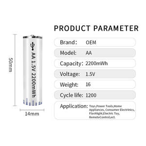 Avec <span class=keywords><strong>les</strong></span> Batteries de charge USB de Type c, batterie AA Rechargeable au Lithium-ion 1.5V 2200mWh pour appareils Playmobile et numériques - Product Image 3