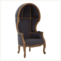 Chaise de Porter de Style Français Rustique Chaise de Ballon en Lin de Bois de Chêne Massif Vintage Chaise de Dôme de Versailles pour Salon d'Hôtel