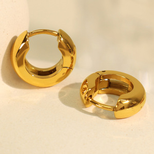 Huggie Earrings <b>Titanium</b> Steel Geometric Polished Gold Silver Unisex Everyday Wear - Product Image 3