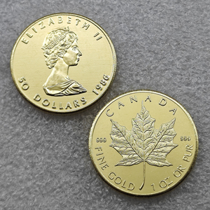 Pièce de monnaie souvenir de collection de 1986, Canada, feuille d'érable, <span class=keywords><strong>Elizabeth</strong></span> II, 50 dollars, 1 once d'or - Product Image 1