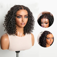 Perruques bouclées profondes pré-coupées en dentelle style bohème, cheveux humains, avec closure 5x5 en dentelle et dessus tressé, cheveux indiens bruts, sans colle, pour femmes