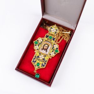 Zd072 טקסי דלוקס אורתודוכסי מתנה רוחנית עיצוב עליון שרשרת צלב החזה עם אמייל ואבני חן - Product Image 6