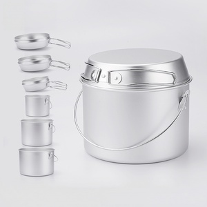 Ensemble de cuisine de camping en aluminium pour l'extérieur, casserole portable avec couvercle, poêle à frire, design minimaliste pour pique-nique et randonnée - Product Image 1