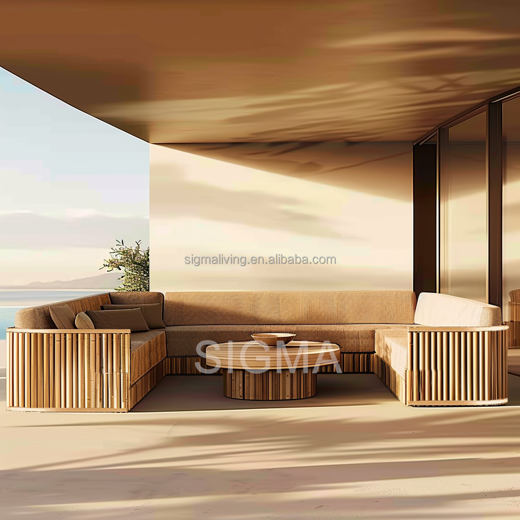 New Design All Weather Teak Solid Wood Sofa Patio Garden Teak Wood Couch Sets Outdoor Furniture Garden Sofa Set