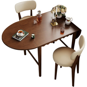 Mesa de Comedor Ovalada Plegable de Madera con Acabado en Nogal, Mecanismo de Empuje y Tracción, para Sala de Estar - Product Image 4