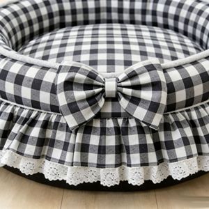 Cama <span class=keywords><strong>para</strong></span> Mascotas Aislante y Transpirable, con Encaje Rojo, Diseño a Cuadros Marrón, Protección <span class=keywords><strong>para</strong></span> las Cuatro Estaciones, Universal <span class=keywords><strong>para</strong></span> <span class=keywords><strong>Perros</strong></span> y Gatos Pequeños y Medianos - Product Image 2