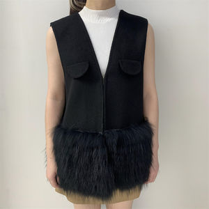 الجملة نمط جديد الوجهين انفصال الكشمير سترة مع ريال فوكس الفراء مخصص الشتاء أزياء السيدات معطف صوف - Product Image 4