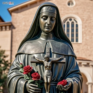 Bronzo fusione malattie e ferite santo patrono tenendo gesuso croce rose intorno alla fronte a grandezza naturale stimmate St Rita statua in ottone - Product Image 3