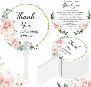 Flower Thank You <b>Hand</b> <b>Fan</b> Wedding <b>Hand</b> <b>Fans</b> for Guests Bulk Decorative Plastic Handheld Wedding Favor <b>Fans</b> with Handle Thank You - Product Image 2