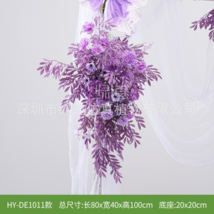ซุ้มดอกไม้แต่งงานสีเขียว ประดับผนังด้วยดอกไม้ผ้าไหมสีม่วง สำหรับพิธีแต่งงาน - Product Image 2