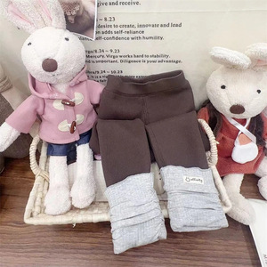 Tongxingyuan Girls Fleece Lined Thick Leggings Solid Color Knitted Autumn Winter Pants For Kids - Product Image 4