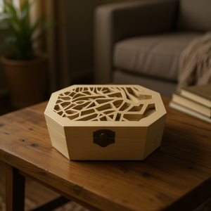 Wooden Box Three Piece Set Octagonal Carved Lid Storage Decorative Box 1 Pcs - Product Image 2