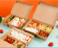 Boîte à lunch en papier kraft biodégradable de qualité alimentaire, personnalisée en usine, 4 compartiments, gaufrage couleur personnalisée pour sushis, nouilles à emporter