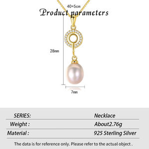 Vente en gros pendentif perle d'eau douce naturelle en argent sterling S925 avec collier en zircon 3A plaqué or bijoux de corps de mode - Product Image 3