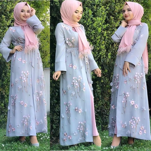 Abaya Ouverte L-41 en Dentelle Style Turc à Manches Longues et Longueur Cheville, Respirante et Légère pour Femme Musulmane, Robe Abaya pour l'Aïd et le Ramadan - Product Image 2