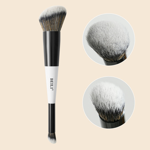 แปรงแต่งหน้าแบบสองหัว ดีไซน์มืออาชีพ ด้ามจับสีขาว ปลอกสีดำ แปรงแต่งหน้า Vega - Product Image 1