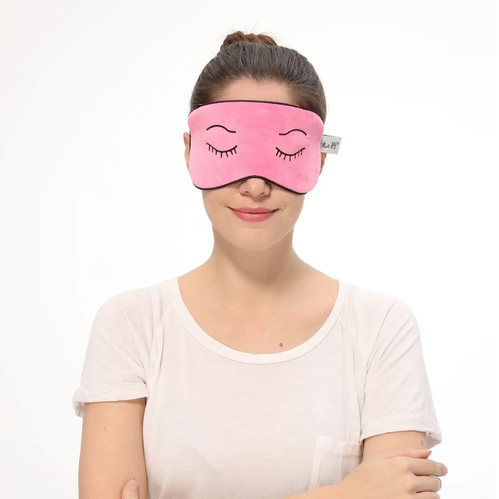 pink silk gel sleep eye mask hot cold with cute eye design