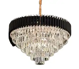 Lustre moderne en cristal de luxe pour villa, salon, salle à manger, lampes suspendues noires