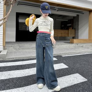 Design moderno autunno primavera pantaloni in Denim per bambini pantaloni dritti per ragazze adolescenti Jeans Casual - Product Image 4