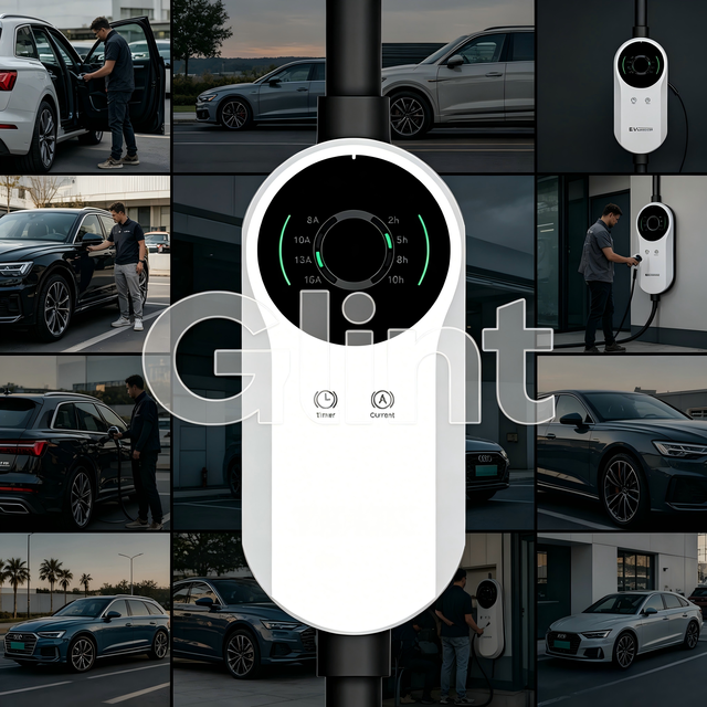 Glint OEM ODM 16/32A 7/3.5kw Portable EV Charger Level 2 Electric Car Charging Station with Type 2 1 GB Plug APP Smart Home