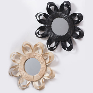 Wicker <b>Round</b> <b>Wall</b> <b>Mirror</b> Black Natural Wood Frame Home Decor Hanging Art For Living Room Entryway - Product Image 5