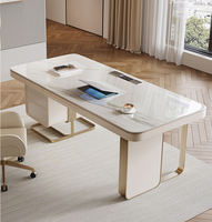 Lampe de bureau de style simple et luxueux haut de gamme, chaise de bureau ergonomique moderne en bois avec surface en céramique/verre, durable