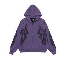 2025 automne hommes nouveau américain rétro solide à capuche veste coupe ample tricoté impression numérique flamme strass fermeture éclair hiver
