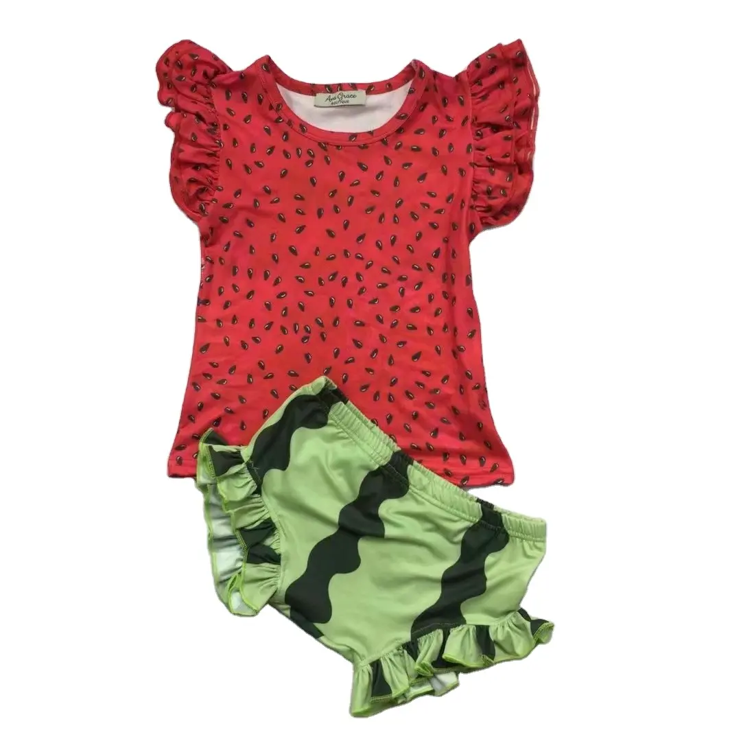 Qingli OEM 2023 new fruit watermelon designer Fashion Children Girl's Summer Boutique Clothing Sets