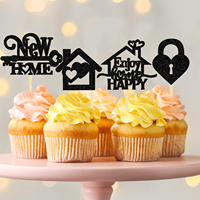 Schwarz-Goldene Happy Family Cupcake-Topper Neue HOME Key Love Lock Party Kuchendekoration