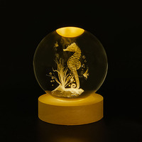 Système solaire Planetary Laser 3D intérieur sculpté veilleuse boule de cristal avec veilleuse LED à base de bois