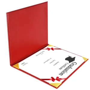 Wholesale Custom Gold Foil Logo Red Graduation Fake Leather Diploma Cover Document Certificate A4 Holder For Diploma