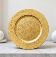 Assiette de présentation ronde en plastique dorée à motifs floraux, décorative, pour la décoration de table de mariage ou de banquet